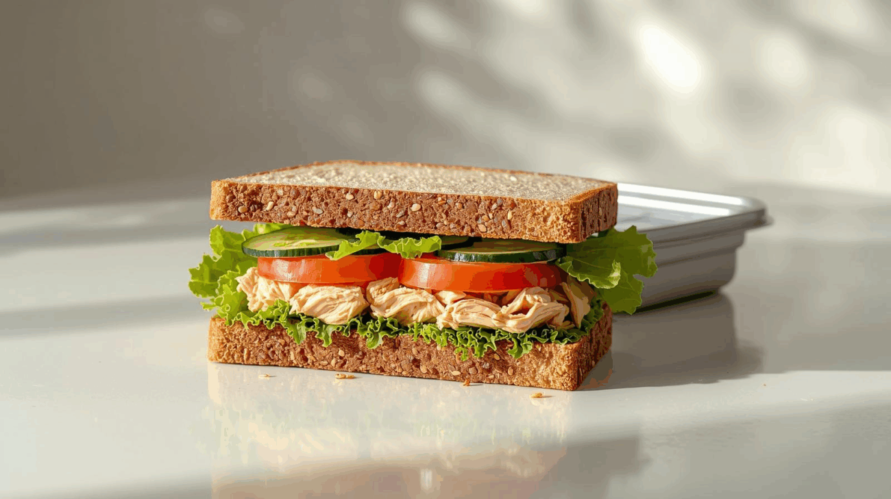 ساندویچ مرغ و سبزیجات با نان سبوس‌دار